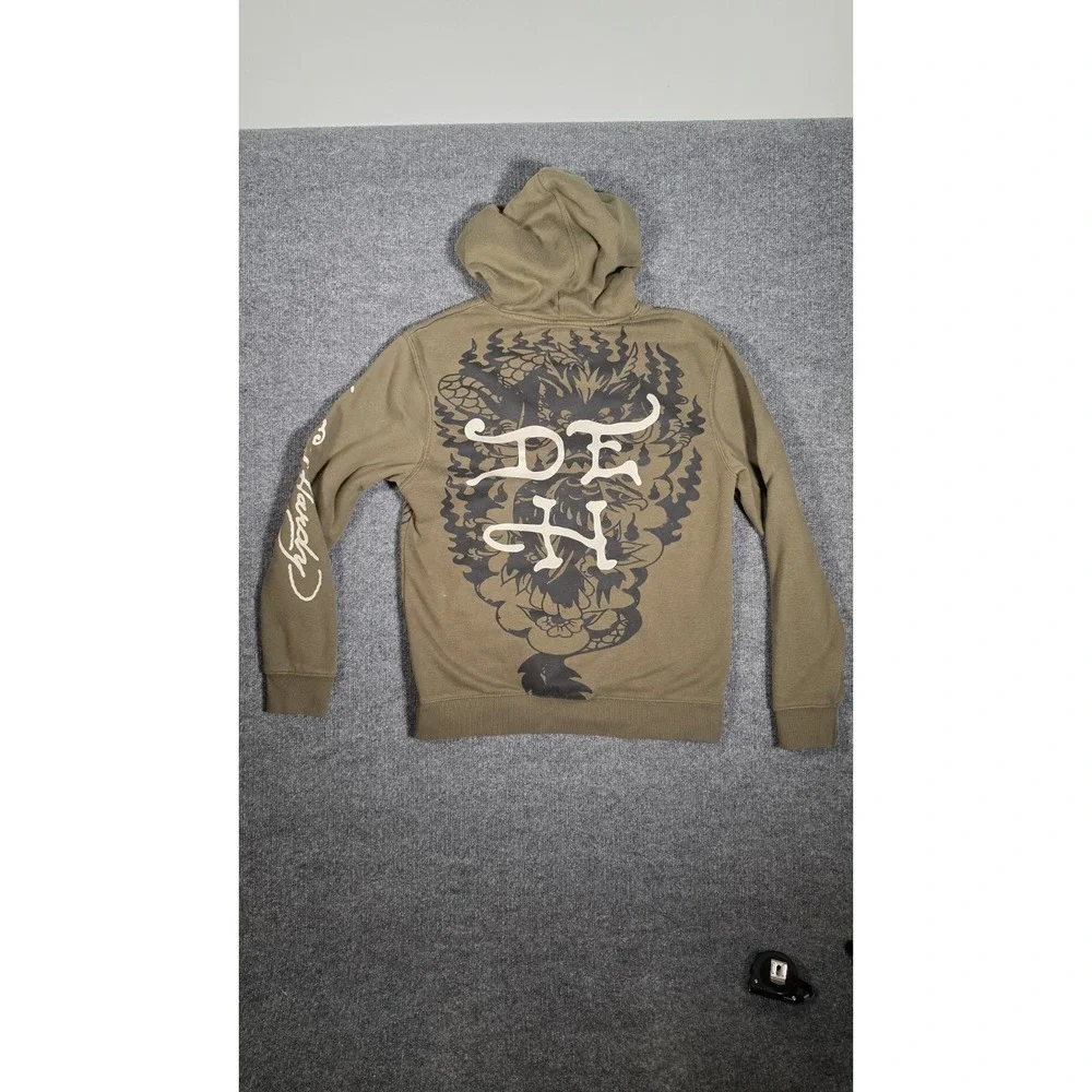 Ed Hardy Hoodie + Nike Air Jordan 1 Low Olive Sz 9.5 Outfit Bundle